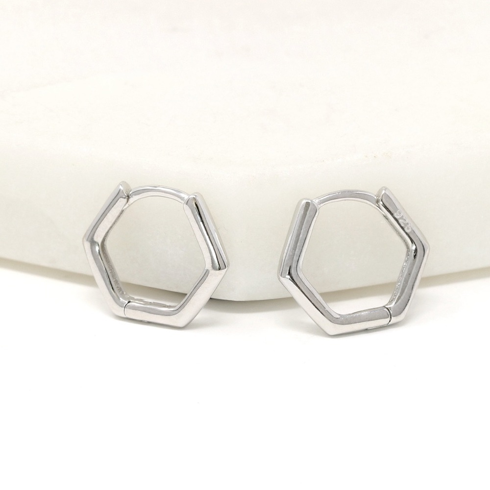 New Sterling Silver 925 Hexagon Hoop Earrings set